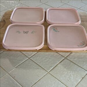 Tupperware Blush Pink Square Plates with Butterfly Design